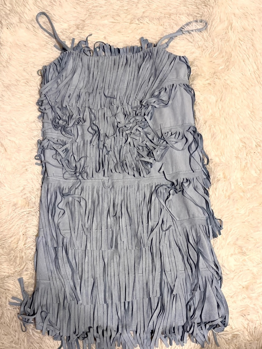 Fringe Strap Dress in Dusty Blue